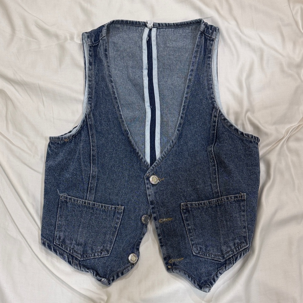 Denim Vest with Button Closure
